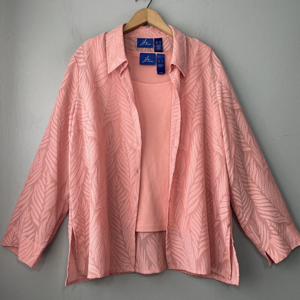 JH Collectibles Top Size XL Pink Sheer Layered Blouse Tank Set Spring Grandma